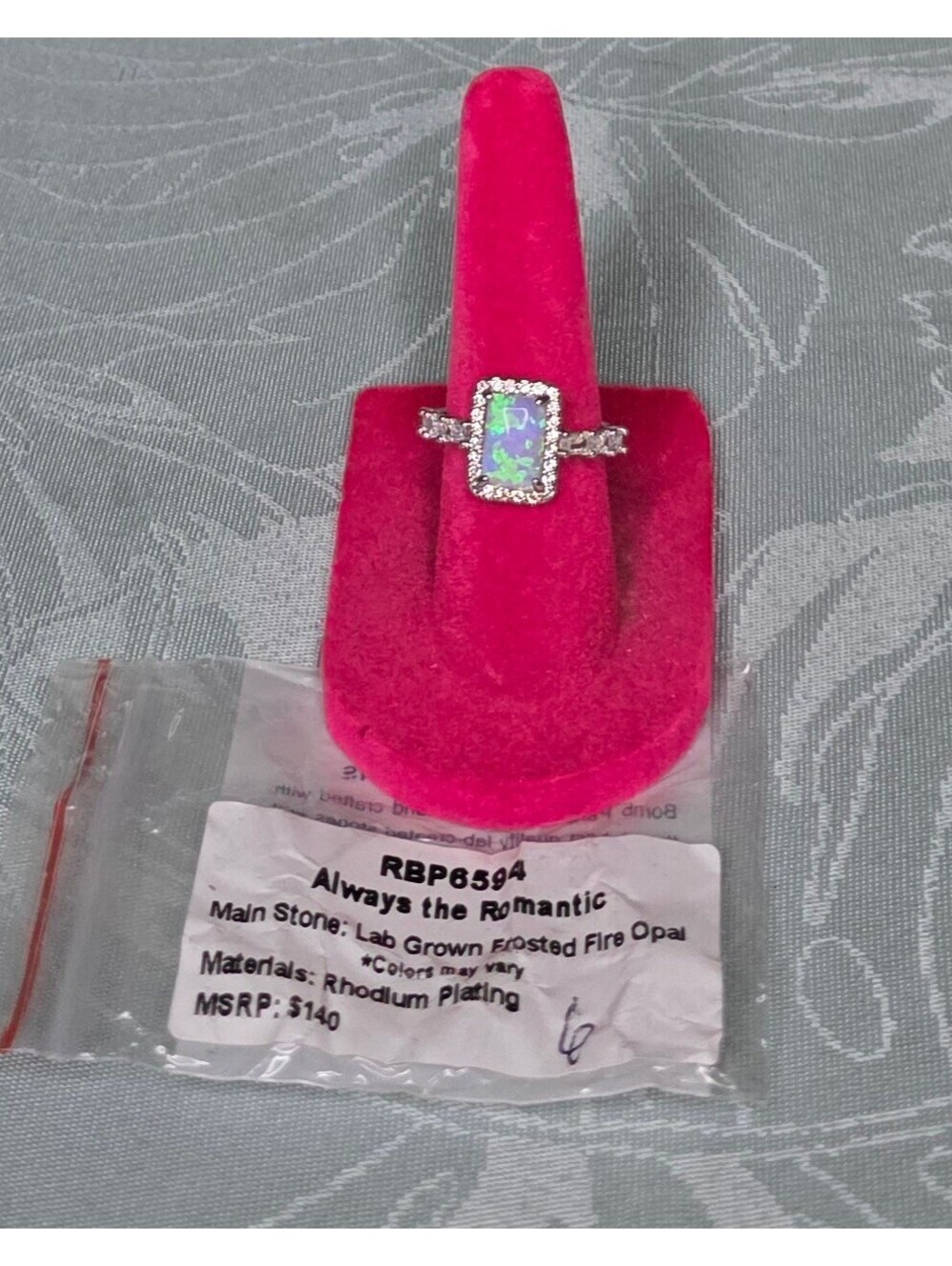 Always the Romantic Rhodium Plated Ring with Lab Grown Frosted Fire Opal Size 6